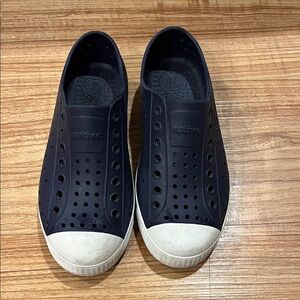Native Shoes Kids Slip-On Water Shoes in Navy and White Toe